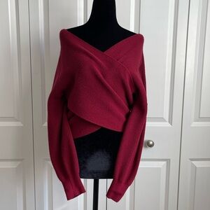 ZCSIA Burgundy Off the Shoulder Wrap Sweater